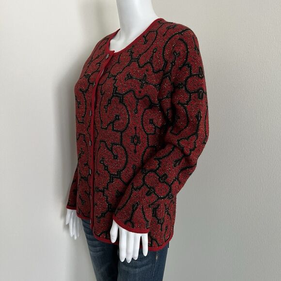 intiwara Women's Cardigan Size S Red Black 100% Baby Alpaca Handmade Bolivia - Picture 5 of 8